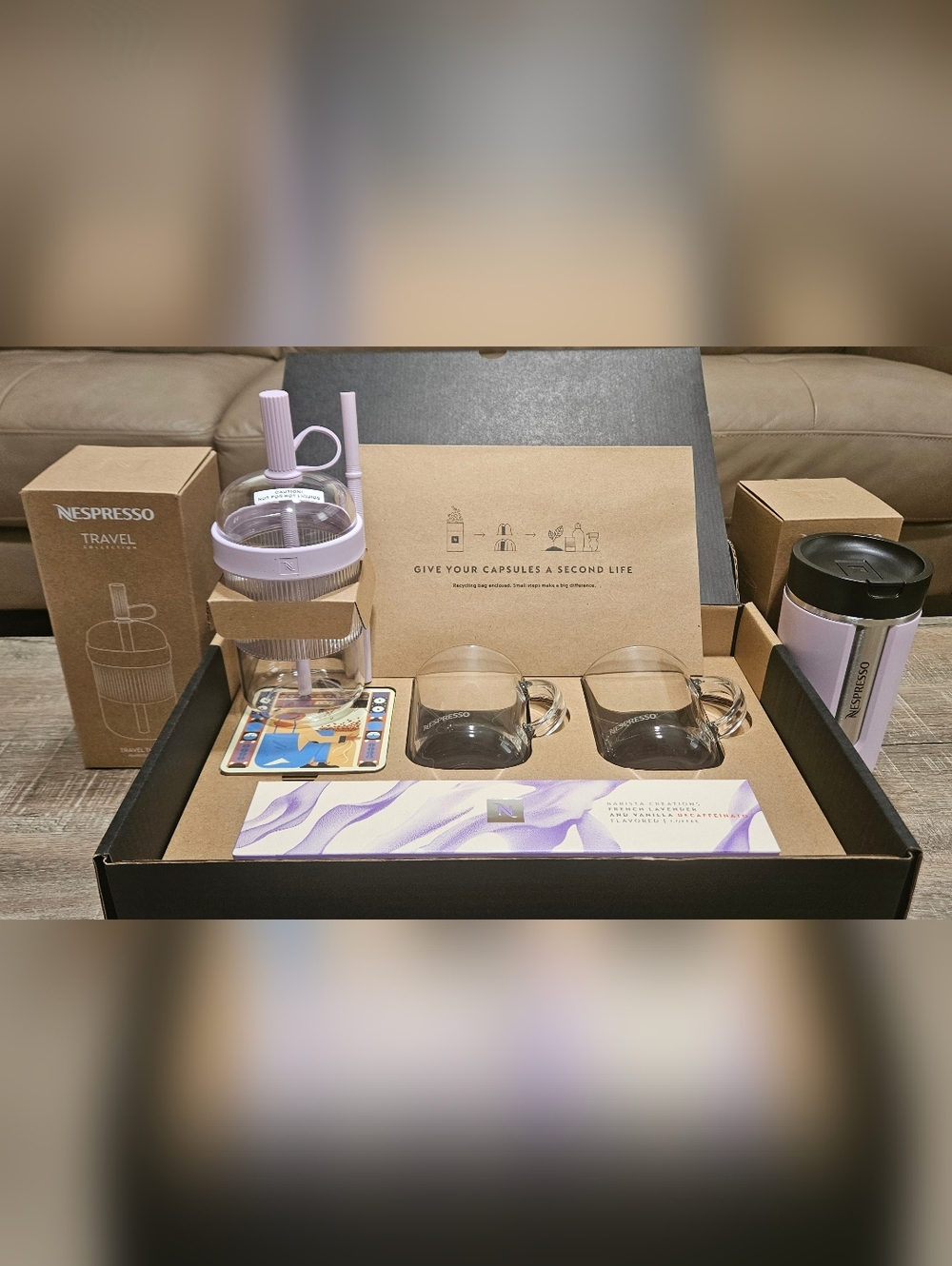Nespresso Limited Edition Lavender Iced Tumbler & Travel Mug Gift Set